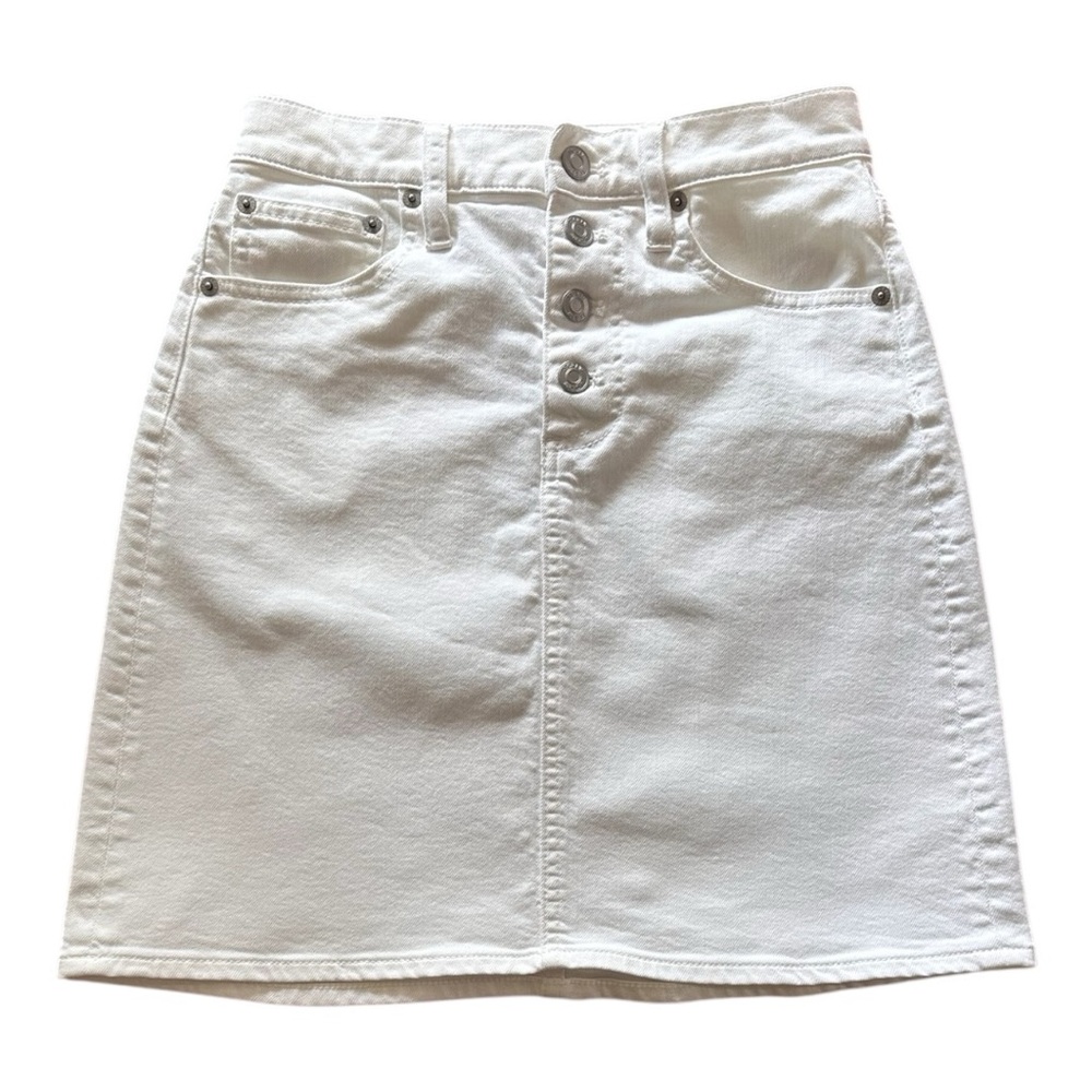 J. Crew Button-front denim skirt in crisp white. Size: 24 - Picture 3 of 16